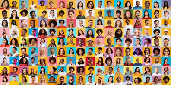 Canlı bir koleksiyonda çeşitli bireyler mutluluk ve heyecan gibi çeşitli duygular sergiliyor..