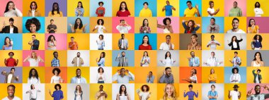 Renkli bir kolaj, çeşitli yaşam tarzları ve duyguları ifade eden çeşitli, çok ırklı yüzlerin bir derlemesini içerir. Her birey parlak arka planlara karşı duruyor, çeşitlilikteki birliği kutluyor..