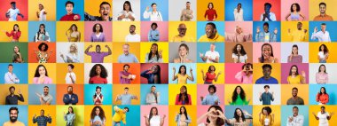 Canlı bir kolaj, her biri mutluluk ve sıcaklığı ifade eden çeşitli bireyler içerir..