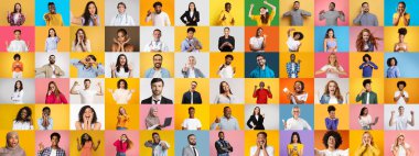 Çok ırklı bireylerden oluşan bir derleme çeşitli duygu ve yaşam tarzları sergiliyor. Her portre parlak, renkli arka planlara karşı eşsiz yüz ifadeleri içeriyor..