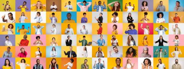 Her biri renkli arka planlara karşı eşsiz jestler sergiliyor. Kültürler arasındaki birlik ve bağlantıyı kutluyorlar..