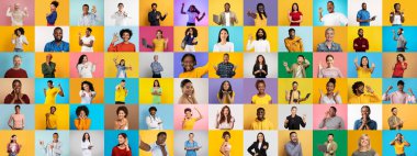 Değişik insanlardan oluşan canlı bir kolaj. Parlak arka planlara karşı mutluluk ve bağlarını ifade ediyorlar. Bu koleksiyon canlı bir ortamda çeşitliliği ve çeşitliliğin güzelliğini vurgular.