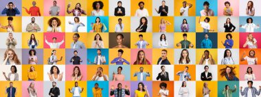 Canlı bir kolaj, benzersiz ifadeleri olan farklı bireylerden oluşan bir grup sunar..