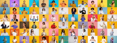 Çeşitli yüzlerden oluşan bir kolaj farklı geçmişlerden bireyleri gösteriyor. Her insan, çeşitliliğin güzelliğini vurgulayarak benzersiz ifadeler ve jestler sergiler..