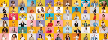 Farklı geçmişlerden pek çok eşsiz birey çeşitli duygu ve jestler sergiliyor..