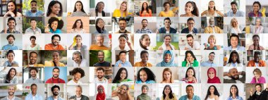 Canlı bir kolaj, çeşitli kültürlerin ve geçmişlerin bir karışımını vurgulayan, neşeli ifadeleri olan farklı bireyler sergiliyor. Bu portreler günlük hayattaki birliği ve mutluluğu yansıtıyor..