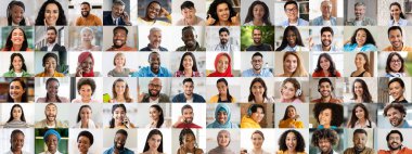 Canlı bir kolaj çeşitli geçmişlerden gelen çeşitli mutlu yüzler sergiliyor. Her insan özgün bir gülümseme sergiliyor, günlük hayattaki topluma dahil olma ruhunu somutlaştırıyor..