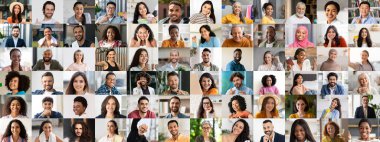 Neşeli yüzlerden oluşan canlı bir koleksiyonda farklı geçmişlerden bireyler sergileniyor. Her insan, çeşitliliğin güzelliğini vurgulayan eşsiz bir mutluluk ifadesi sunar..