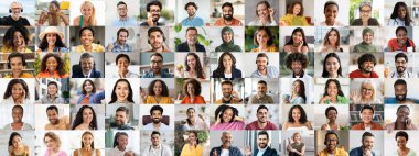 Çeşitli geçmişlerden gülümseyen bireyler neşeli bir kolaj içinde bir araya gelirler, ifadelerindeki ve tarzlarındaki çeşitliliği kutlarlar. Bu canlı koleksiyon toplumun özünü yakalar..