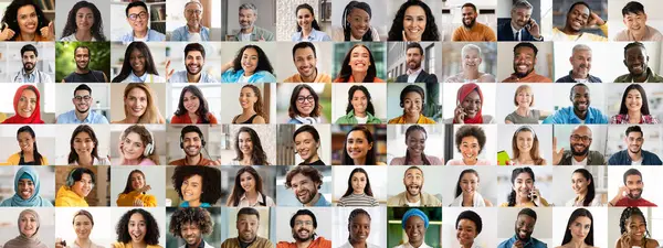 Mutluluklarını gösteren çeşitli bireylerden oluşan neşeli bir koleksiyon. Portrede çeşitli etnik geçmişlerden yüzler yer alıyor ve çok ırklı birlik ve pozitif enerjiyi vurguluyor..