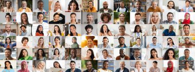 Bu canlı kolaj, birden fazla yaşam tarzını temsil eden mutlu ve çeşitli bireylerin bir derlemesini içeriyor. Her insan pozitiflik ve sıcaklık yayarak zengin bir arka plan duvar halısı sergiliyor..