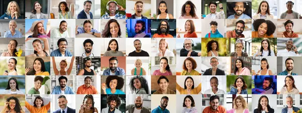 Canlı bir kolaj, özgün kimliklerini kutlayan ve mutluluklarını paylaşan çeşitli geçmişlerden gülümseyen bireyleri içerir. Bu canlı koleksiyon toplumun özünü vurgular..