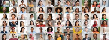 Canlı bir kolaj, her biri mutluluk ve coşku gösteren çeşitli bireyler sergiliyor. Gülüşleri birlik ve zengin kültürel altyapıyı yansıtıyor. Parlak, çekici bir zemin oluşturuyorlar..