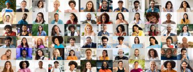 Canlı bir kolaj, her biri neşe ve bağlantıyı ifade eden farklı geçmişlerden gelen farklı bireylerin mutluluğunu gösteriyor..