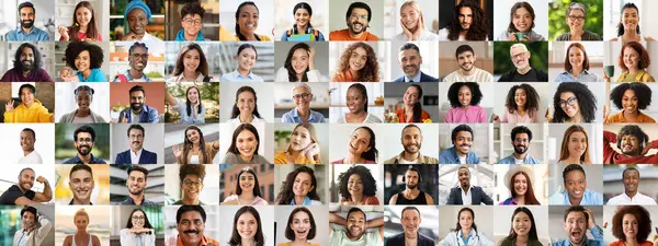 Mutluluklarını paylaşan çeşitli geçmişlerden gelen neşeli, çeşitli bireylerden oluşan bir derleme. Her insan sıcak bir gülümseme sergiliyor. Toplum ve birlik hissini yansıtıyor..