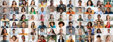 Çeşitli geçmişlerden gelen neşeli ve çeşitli kişileri gösteren bir kolaj. Her insan, günlük yaşamlarındaki çoklu etnik birliğin güzelliğini vurgulayan eşsiz bir ifade sergiler..