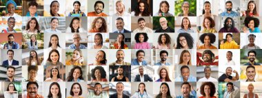 Parlak bir ortamda gülümseyen ve mutluluğu ifade eden çeşitli insanlardan oluşan canlı bir koleksiyon, çoklu etnik geçmişlerini açık renkli bir atmosferde sergiliyor..