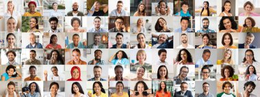 Çeşitli geçmişlerden gelen farklı bireyleri gösteren canlı bir mutlu yüz koleksiyonu. Her insan neşeyi ifade eder, birlikteliği vurgular ve hayat dolu bir ortamda deneyimleri paylaşır..