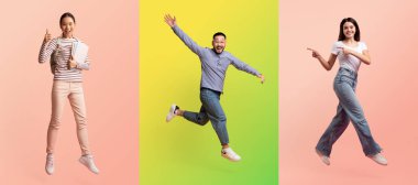 Zevk ve coşkuyu ifade eden farklı bireylerin yer aldığı canlı bir kolaj. Her insan renkli arkaplanlara karşı poz verirken eşsiz bir yaşam tarzını yansıtır.