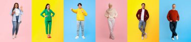 Her biri canlı pembe ve mavi arka planlara karşı eşsiz bir poz veren çeşitli bireylerden oluşan bir grup bir arada duruyor. Çeşitli kültürleri ve stilleri temsil ediyorlar, canlı bir yaşam tarzını somutlaştırıyorlar..
