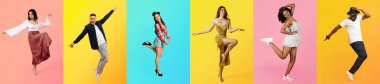 Renkli pastel arka planlara karşı neşe ve hareketlerini ifade eden, şık kıyafetler içindeki çeşitli bireylerin yer aldığı bir portre koleksiyonu. Enerjileri çok ırklı birliği temsil eder..