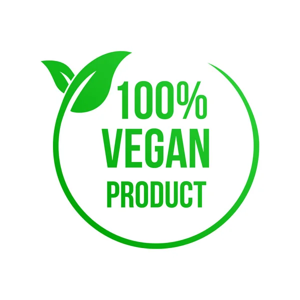 100 ビーガン製品 緑の葉ベクトルラベル — ストックベクタ