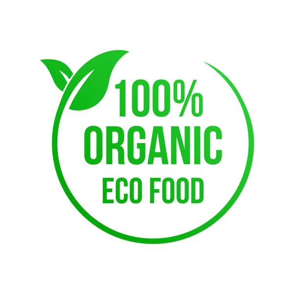 100 Organic Product Eco Food Green Leaf Vector Label — Stock Vector