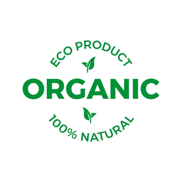 Organic Eco Product 100 Natural Green Leaf Vector Label — Stock Vector