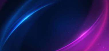 Abstract technology futuristic neon circle glowing blue and pink  light lines with speed motion blur effect on dark blue background. Vector illustration
