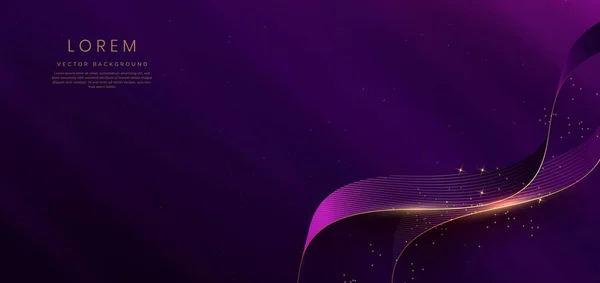 Розкішні Криві Золоті Лінії Темно Фіолетовому Фоні Ефектом Освітлення Копіюють — стоковий вектор
