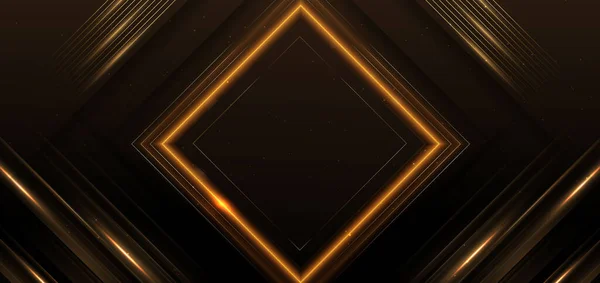 Luxe Vierkante Frame Gouden Glitter Effect Gloeien Zwarte Achtergrond Met — Stockvector