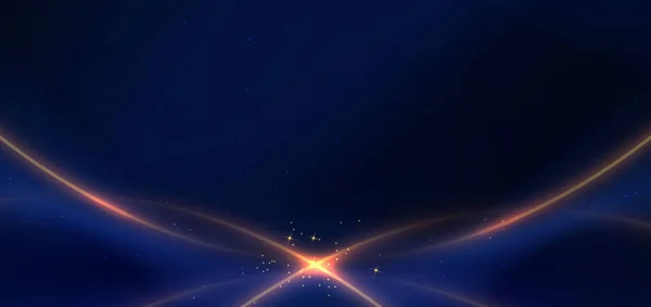Luxe Fond Bleu Foncé Avec Ligne Dorée Courbée Effet Éclairage — Image vectorielle