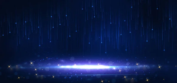 Soyut Zarif Mavi Işık Çizgileri Işık Efektiyle Altın Parıltı Şablon — Stok Vektör
