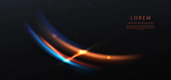 Abstrakt Neon Ljus Böjda Orange Och Blå Svart Bakgrund Kan — Stock vektor