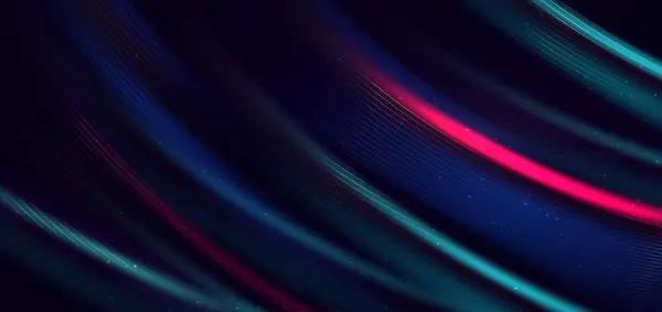 Abstraktes Leuchtendes Gebogenes Neon Hellrot Und Blau Auf Dunkelblauem Hintergrund — Stockvektor