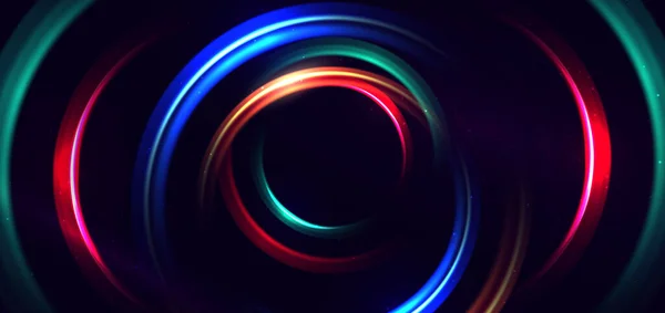 Abstrakt Teknik Futuristiska Neon Cirkel Glödande Blå Gröna Och Röda — Stock vektor