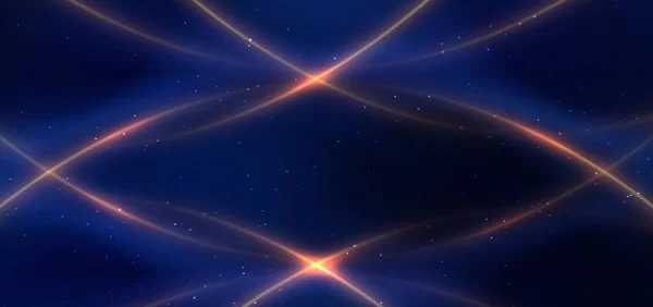 富丽堂皇的深蓝色背景 金线弯曲 照明效果闪闪发光 矢量说明 — 图库矢量图片