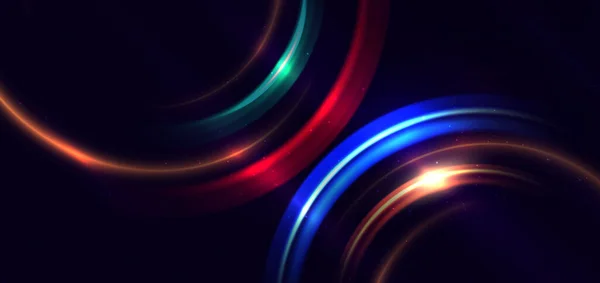 Abstract Technologie Futuristische Neon Cirkel Gloeiende Blauwe Groene Rode Lichtlijnen — Stockvector