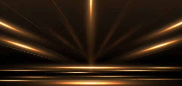 Elegant Golden Scene Diagonal Glowing Lighting Effect Sparkle Black Background — Stockvector