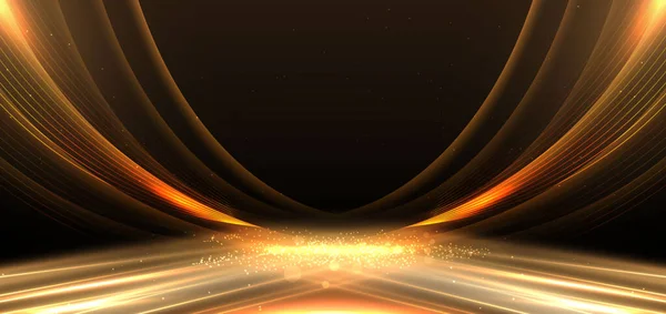 Елегантна Золота Сцена Діагональ Світиться Ефектом Освітлення Іскри Чорному Тлі — стоковий вектор