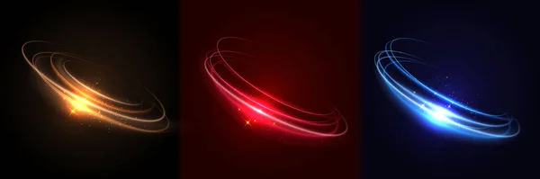 Set Luce Blu Oro Rosso Spirale Incandescente Illuminazione Neon Scintilla — Vettoriale Stock