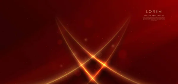 Абстрактные Золотистые Изогнутые Линии Красном Фоне Эффектом Подсветки Сверкают Пространством — стоковый вектор