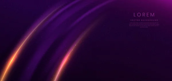 Абстрактные Золотистые Изогнутые Линии Темно Фиолетовом Фоне Эффектом Подсветки Сверкают — стоковый вектор