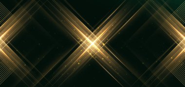 Soyut lüks altın ışıklandırma efekti koyu yeşil arka planda parlıyor ve ışık yansıtıyor. Şablon premium ödül töreni tasarımı. Vektör illüstrasyonu