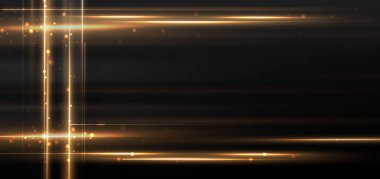 Elegant golden lines glowing with lighting effect sparkle on black background. Template premium award design. Vector illustration
