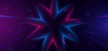 Abstract technology futuristic neon star glowing blue and pink light lines with speed motion blur effect on dark blue background. Vector illustration