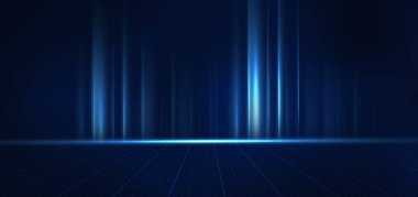 Abstract technology futuristic light blue stripe vertical lines light on dark blue background with line lighting effect. Vector illustration
