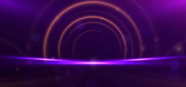 Абстрактне Коло Світиться Золотими Лініями Темно Фіолетовому Фоні Ефектом Освітлення — стоковий вектор