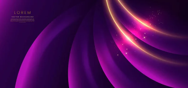 Abstract Glowing Gold Curved Lines Dark Purple Background Lighting Effect — 스톡 벡터