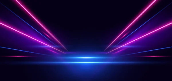 Abstract Technologie Futuristische Gloeiende Neon Blauwe Roze Lichtlijnen Met Snelheidsbeweging — Stockvector